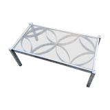 Coffee table from the 70s chrome and smoked glass