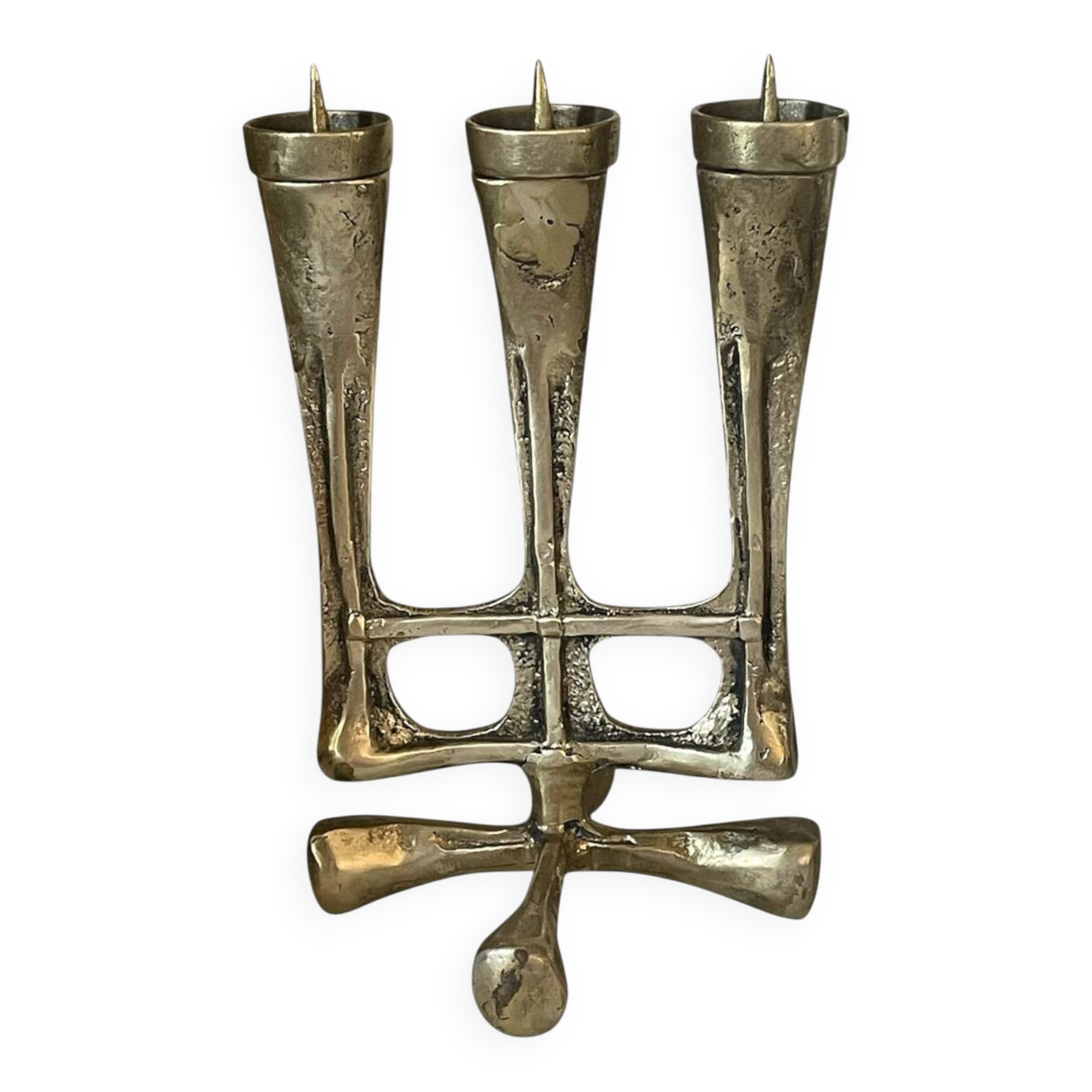 Vintage solid brass brutalist candle holder