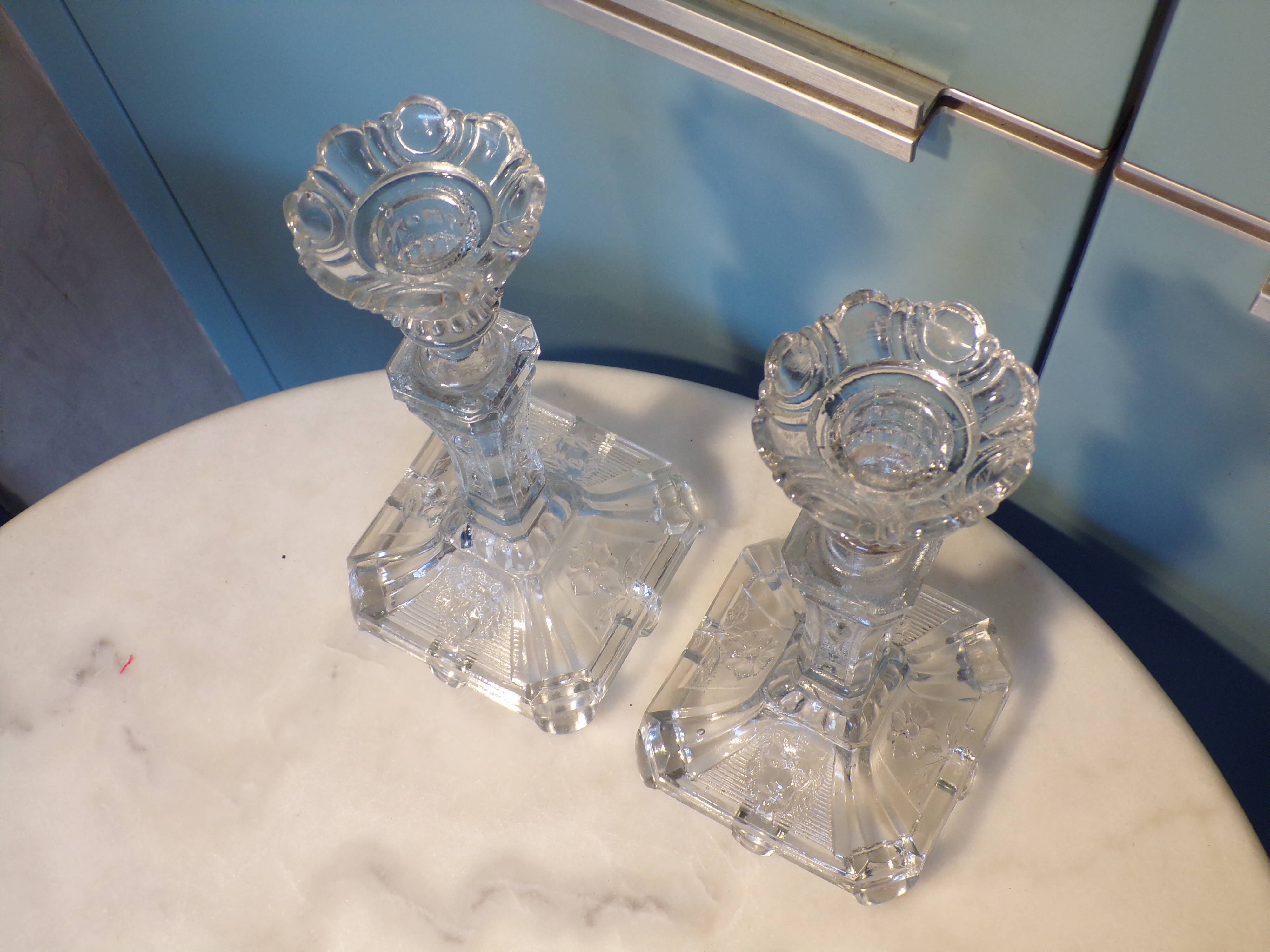 Pair of Vallerysthal glass candlesticks, 1930