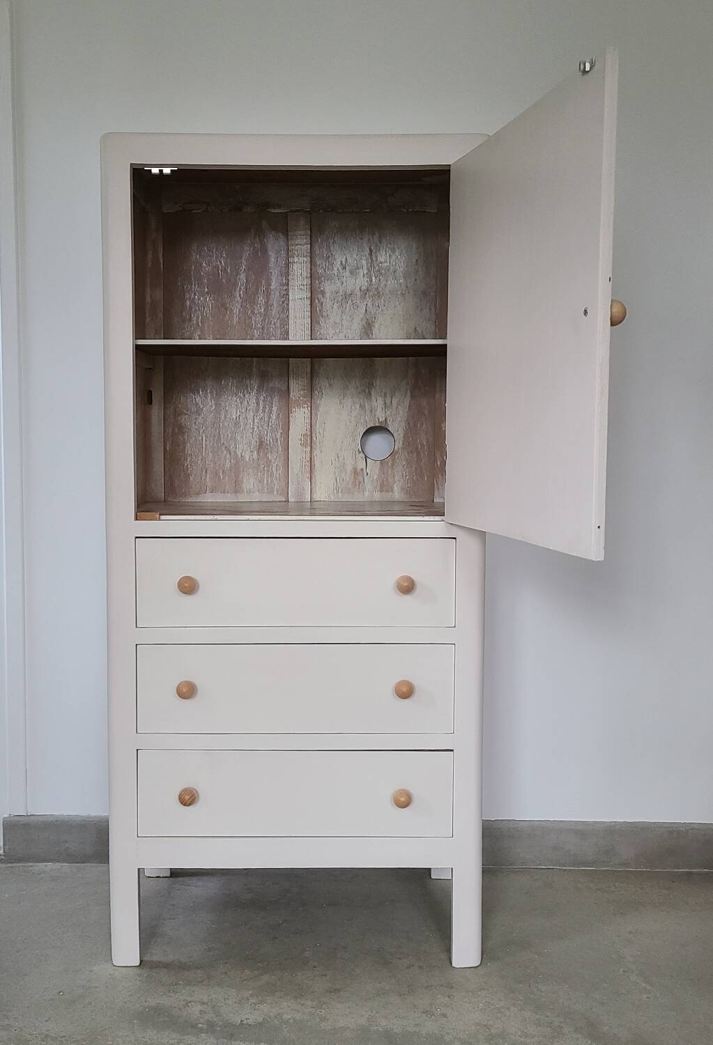 Vintage storage cabinet old Parisian furniture linen dresser white wood