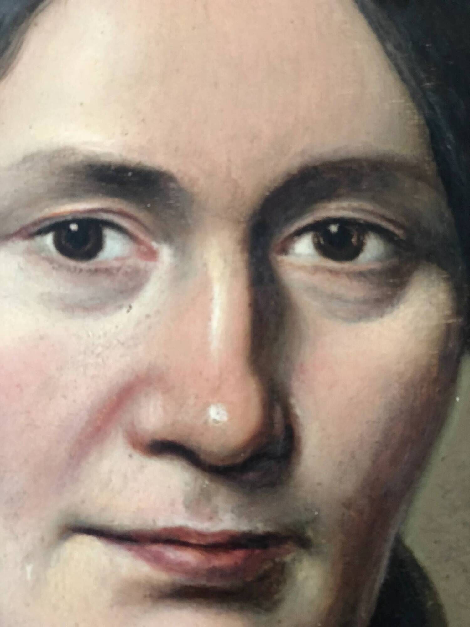 Antique oil portrait painting, framed large lady portrait, c. 1840