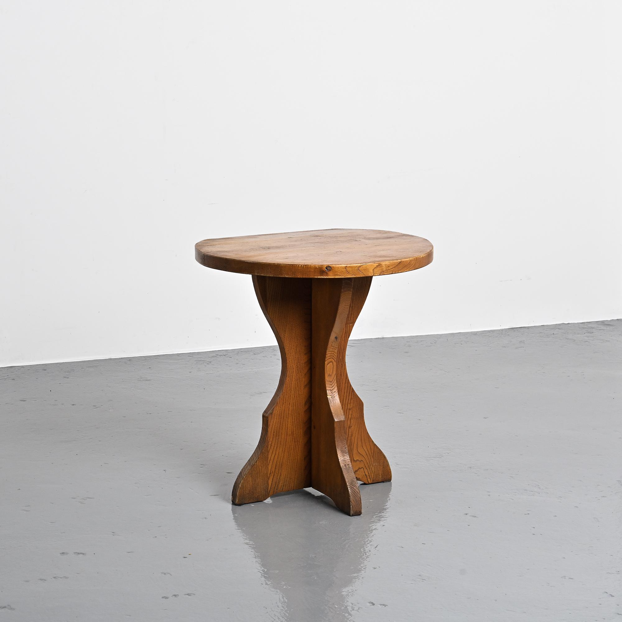 Wall-mounted table in solid wood, French Alps, around 1970.