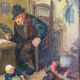 Tableau "Le maître d'école" copie ancienne du louvre de Mahudez cf. Van Ostade