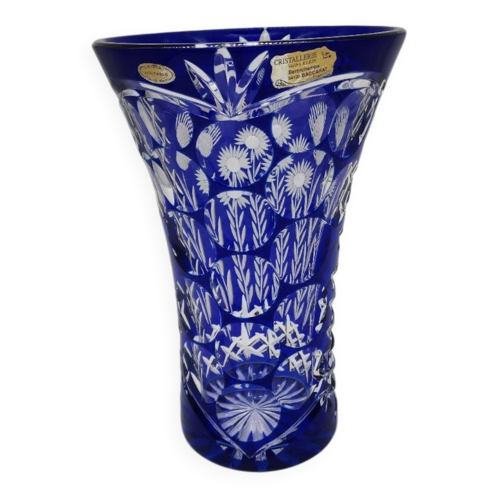 Baccarat vase in cut sapphire blue crystal 30cm