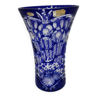 Baccarat vase in cut sapphire blue crystal 30cm