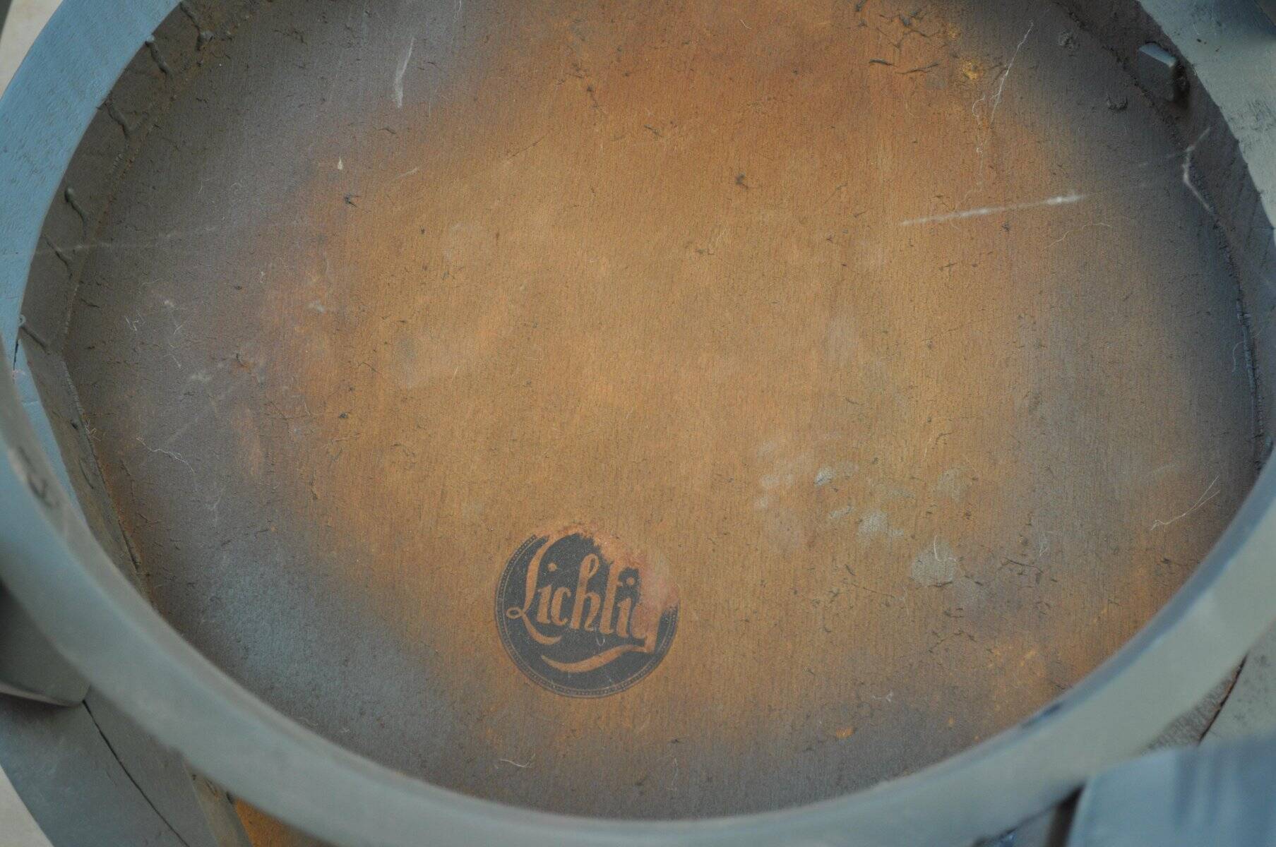 Pair of Lichtig bistro chairs in painted grey beech, pressed seat, circa 1900.