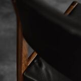 Modern vintage Scandinavian chairs in rosewood and black leather from the mid-century by Bramin, set of 3.