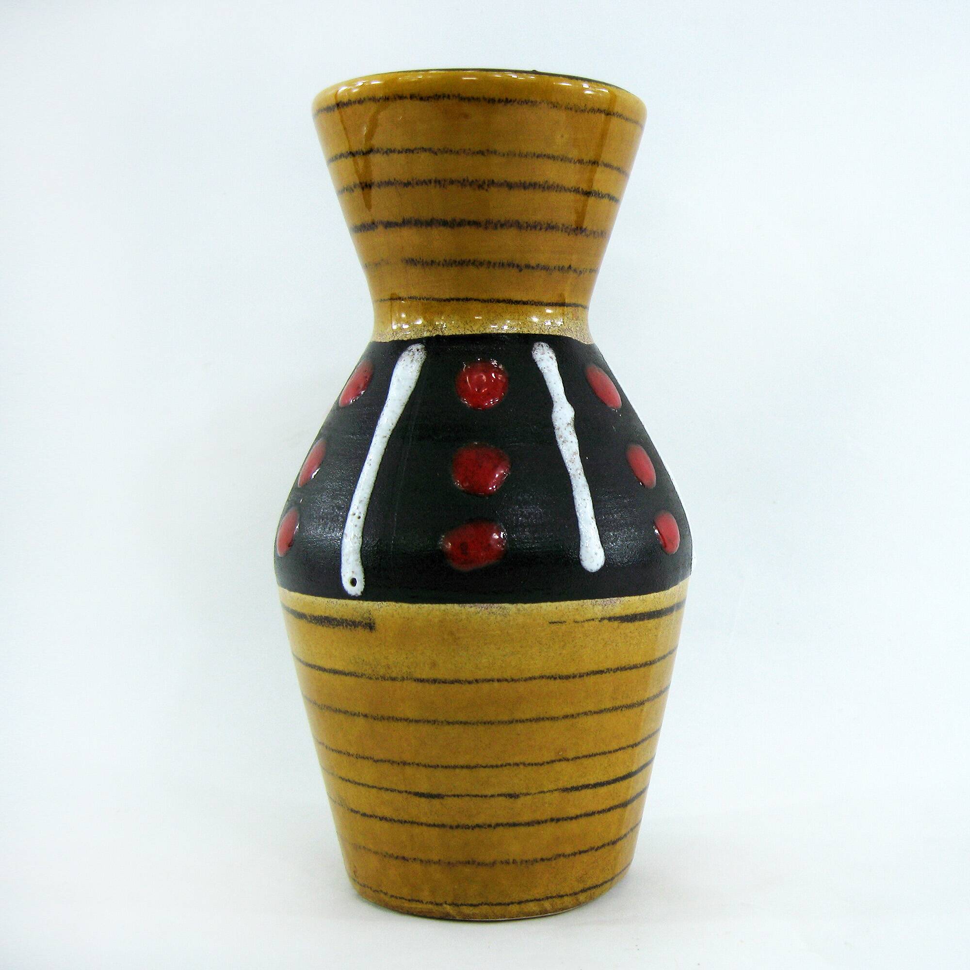 West Germany vase - black and red ochre graphic decor - Scheurich Keramik - vintage 60s