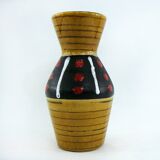 West Germany vase - black and red ochre graphic decor - Scheurich Keramik - vintage 60s