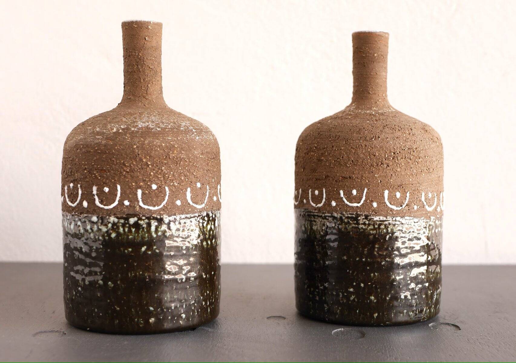 Scandinavian mid-century modern brutalist pottery vases by Hellström for Nittsjö, Sweden, set of 2