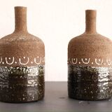 Scandinavian mid-century modern brutalist pottery vases by Hellström for Nittsjö, Sweden, set of 2