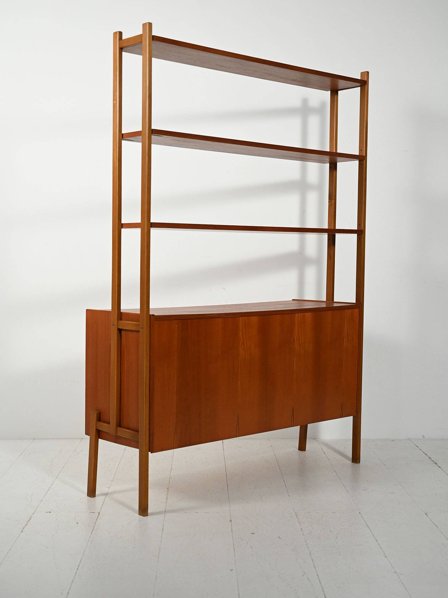 Scandinavian teak bookcase with pull-out desk
