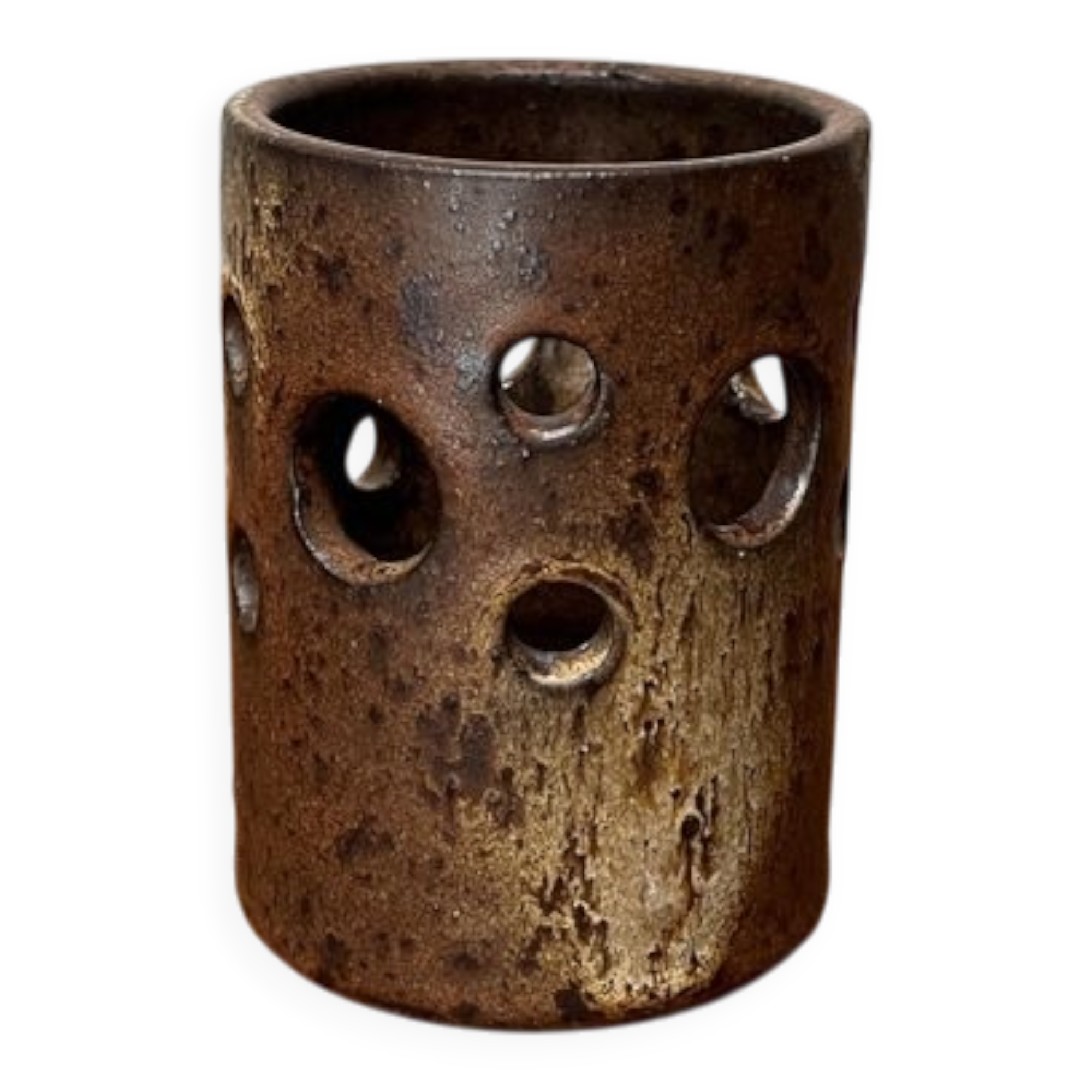 Mid-Century German Brutalist Handmade Pottery Candleholder, 1960s