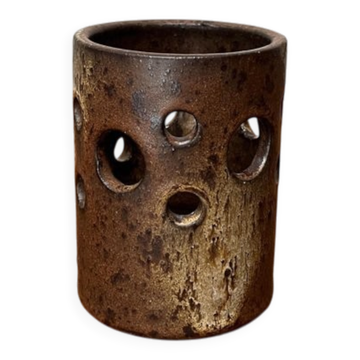 Mid-Century German Brutalist Handmade Pottery Candleholder, 1960s