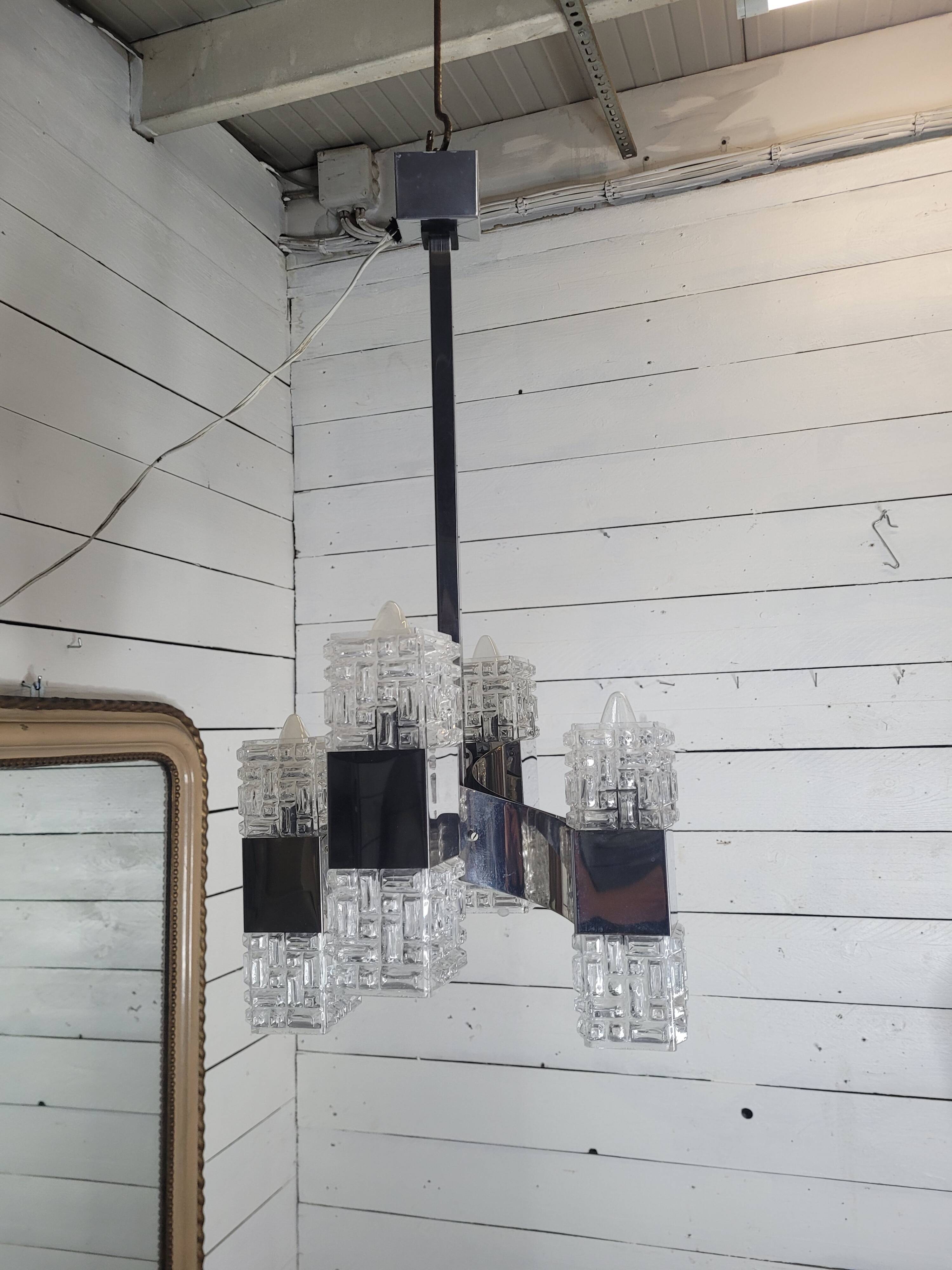 Chrome and glass pendant chandelier by Sciolari, Italy, 1960s