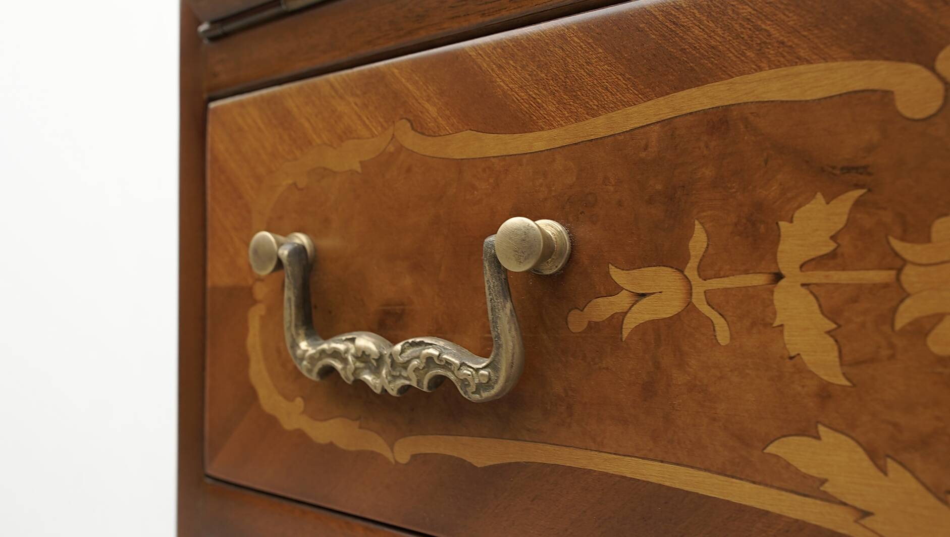 Antique and antique desk, marquetry. After professional renovation.