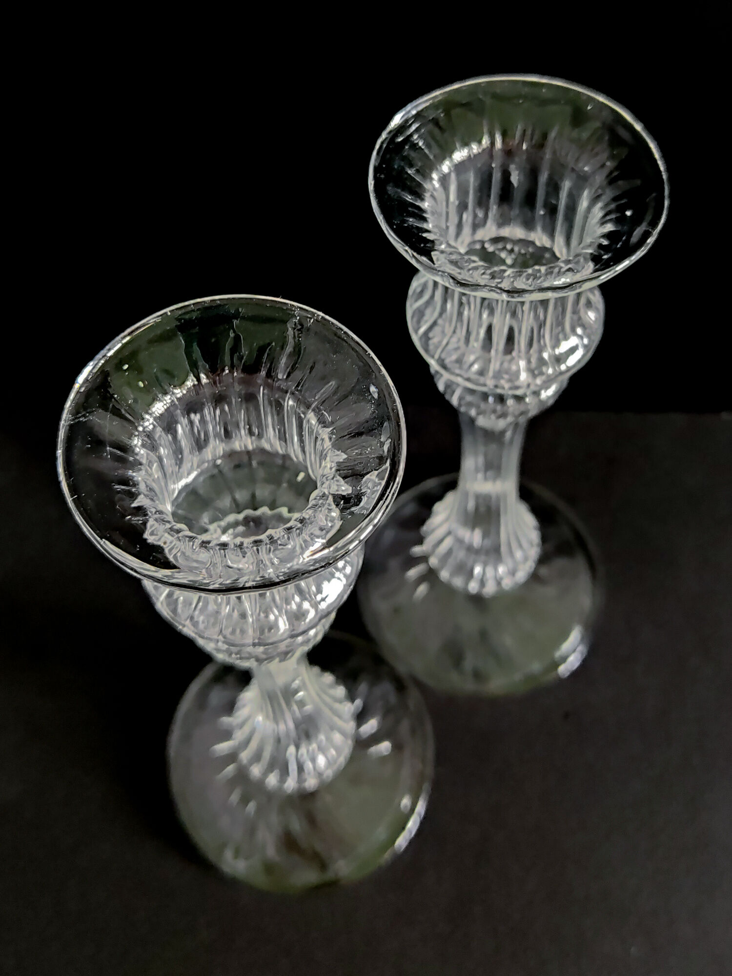 Pair of glass torch candlesticks