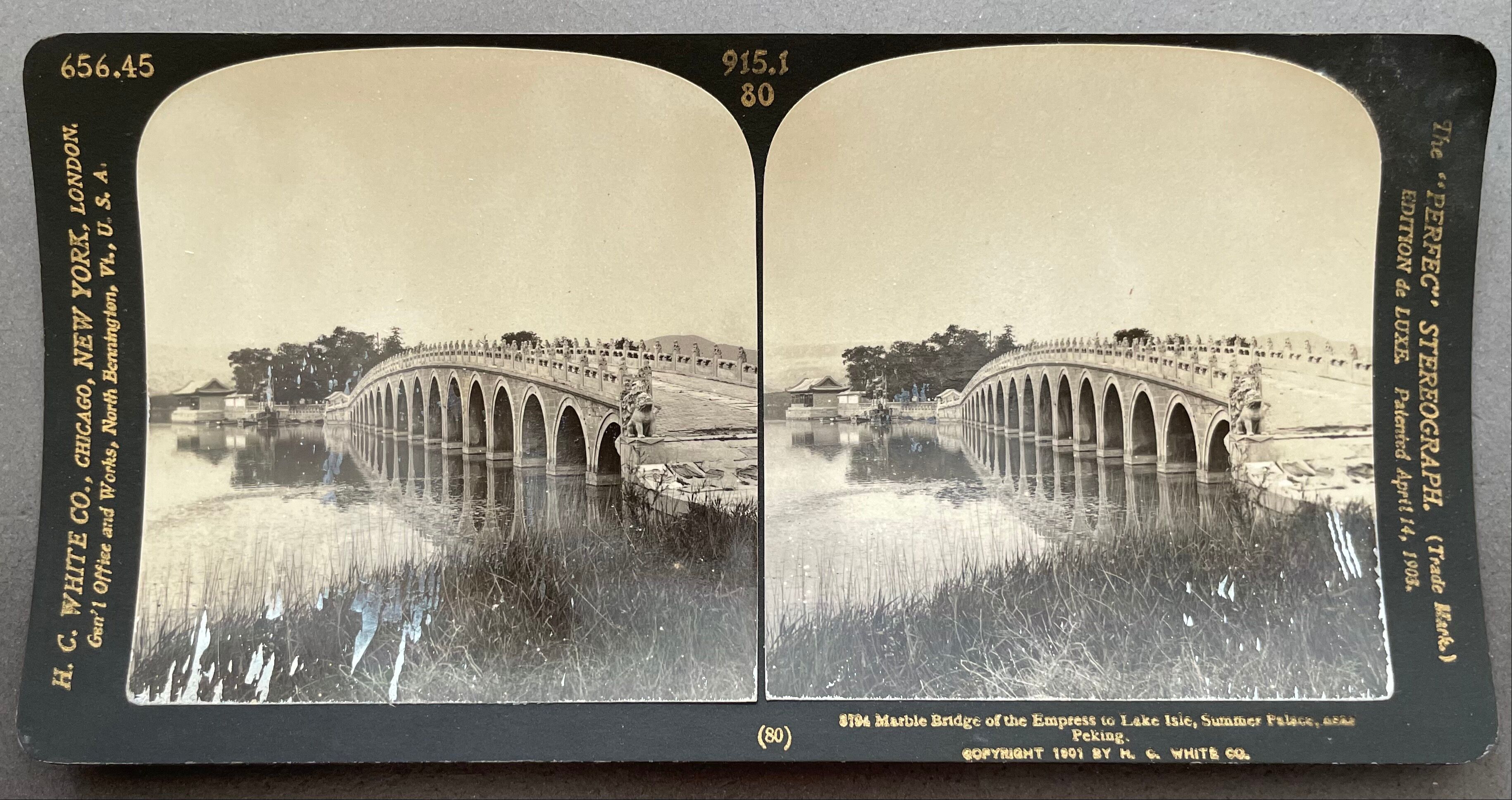 Old photography stereo, stereograph, luxury albumine 1903 marble bridge of the Empress, China