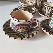 Service à thé marocain vintage, théière et 5 tasses et soucoupes