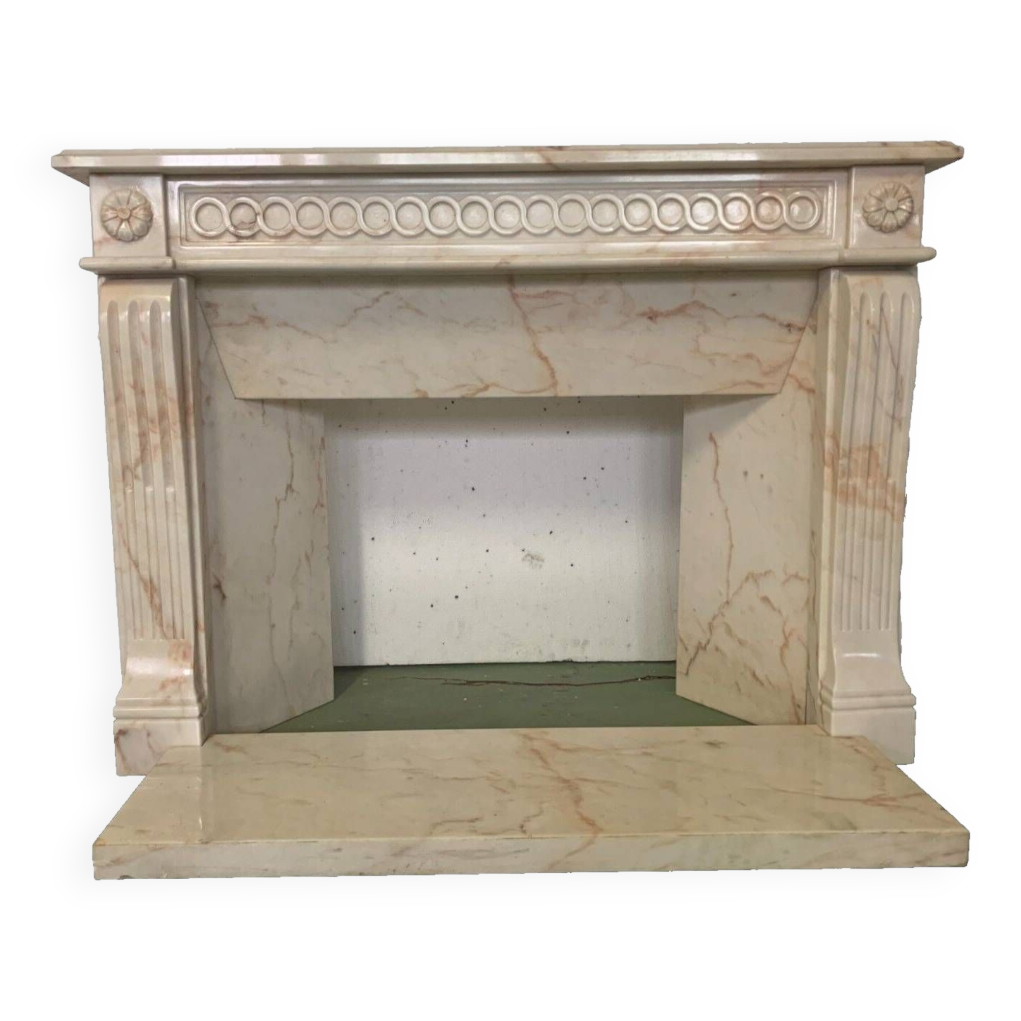 Louis XVI Style Fireplace In Pink Veined Marble XX Century