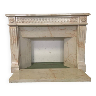 Louis XVI Style Fireplace In Pink Veined Marble XX Century
