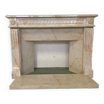 Louis XVI Style Fireplace In Pink Veined Marble XX Century