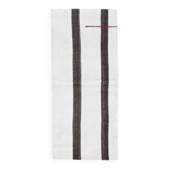 Short White Brown Turkish Kilim Runner Rug, 75x174Cm