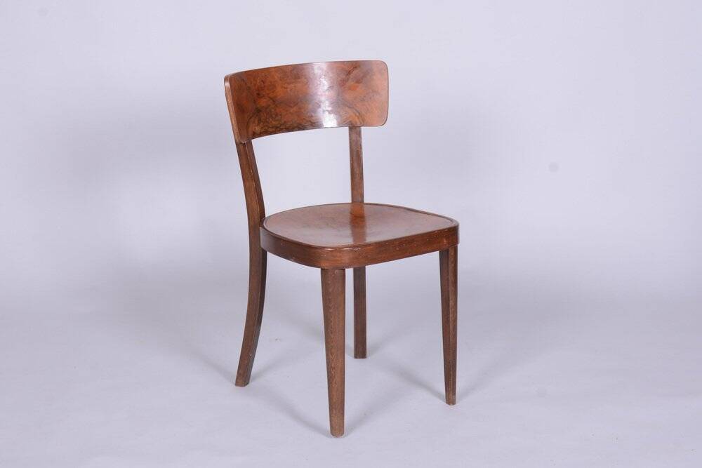 Art Deco Czech Chairs in Beech and Walnut from Thonet, 1940s, Set of 4