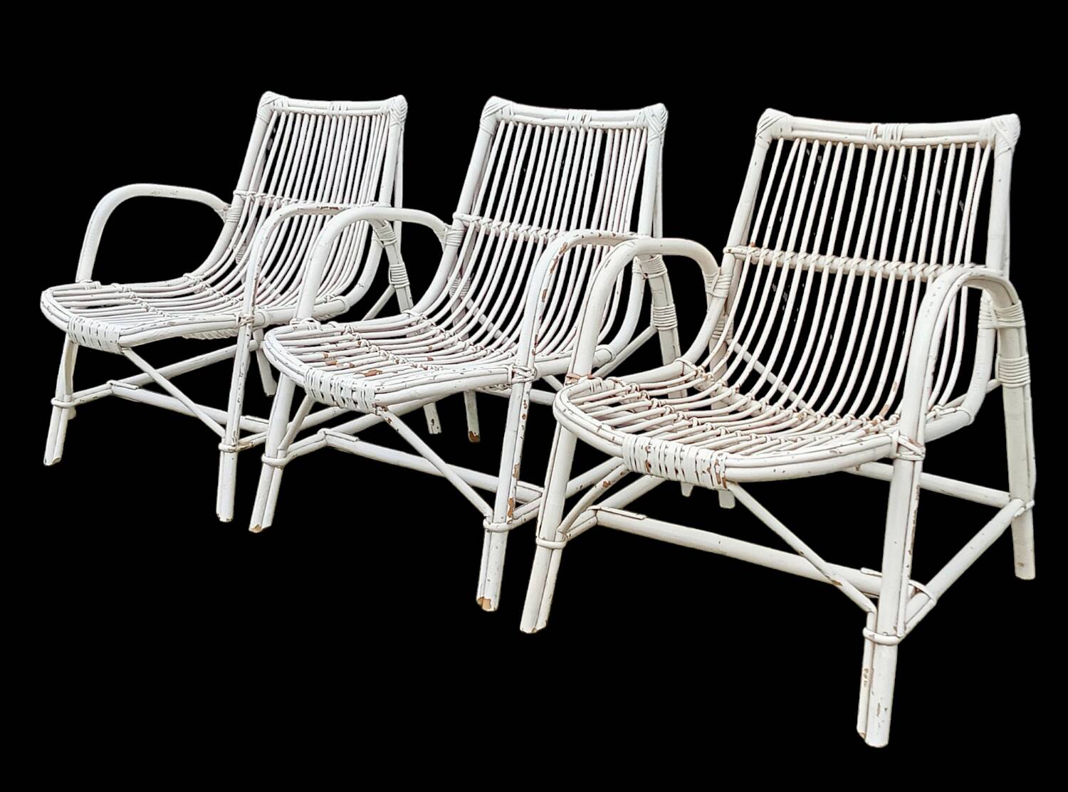 Set of 3 rattan armchairs from the 1970s