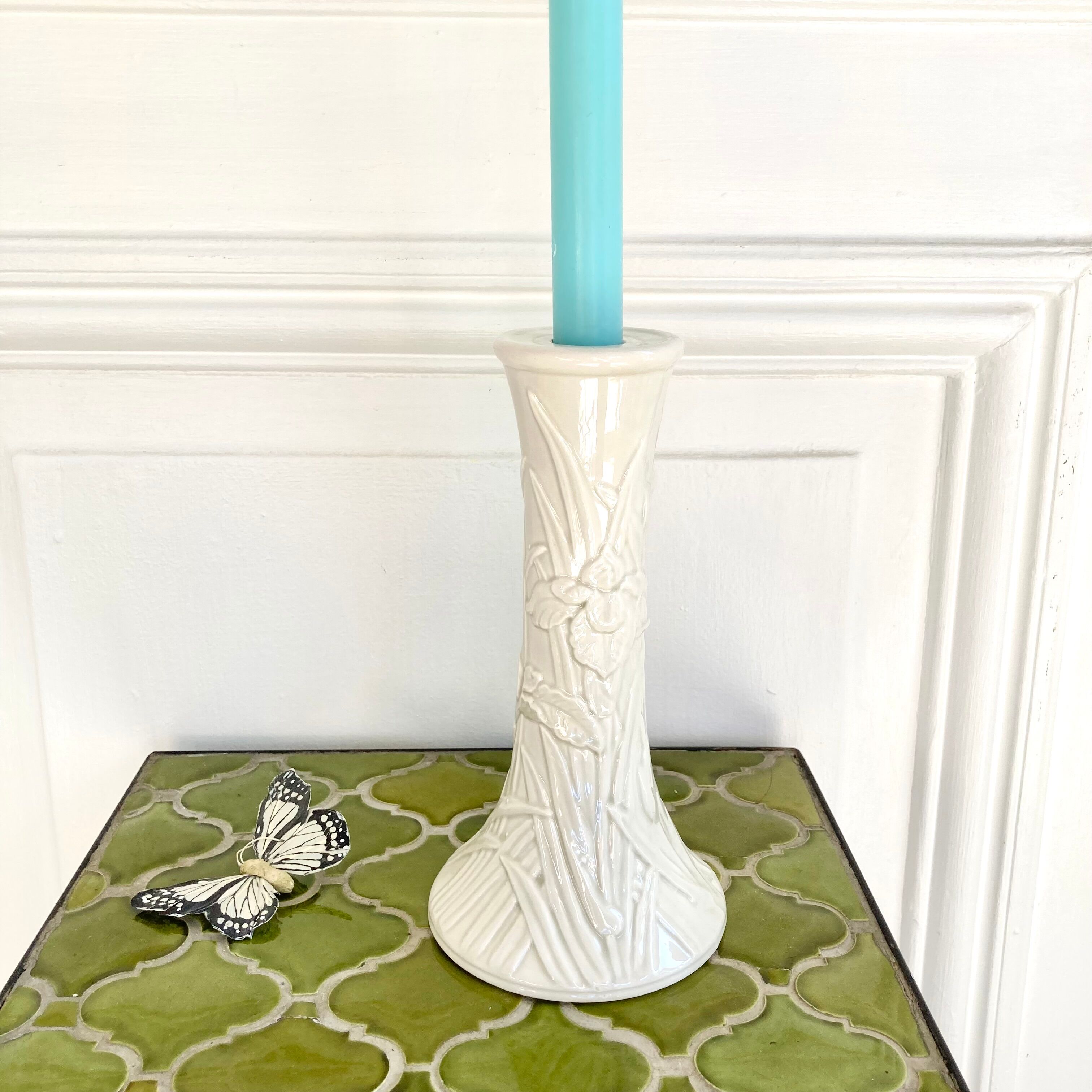 Ceramic candle holder iris flower