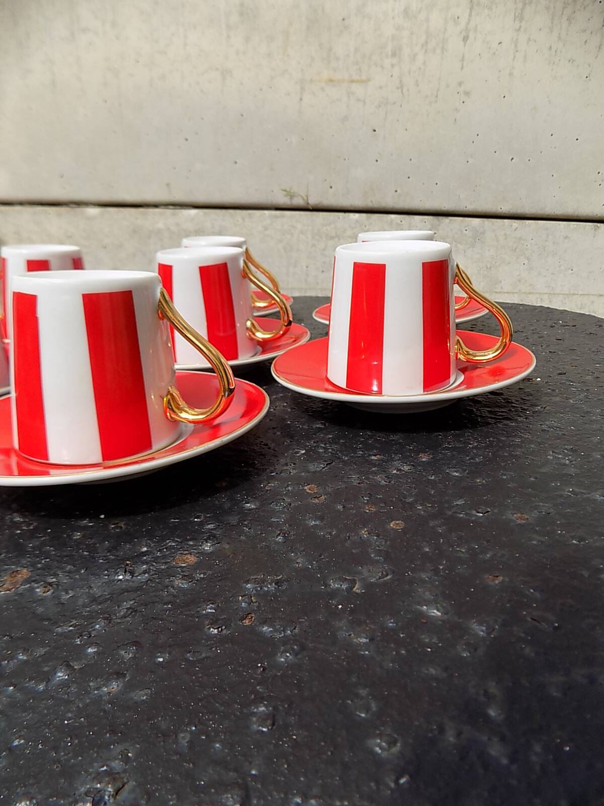 Striped cups and saucers