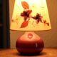 Pink ceramic lamp, herbarium-style lampshade, 70s