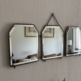 Miroir vintage 1920 triptyque barbier Art Déco cristal hexagone- 33 x 78 cm