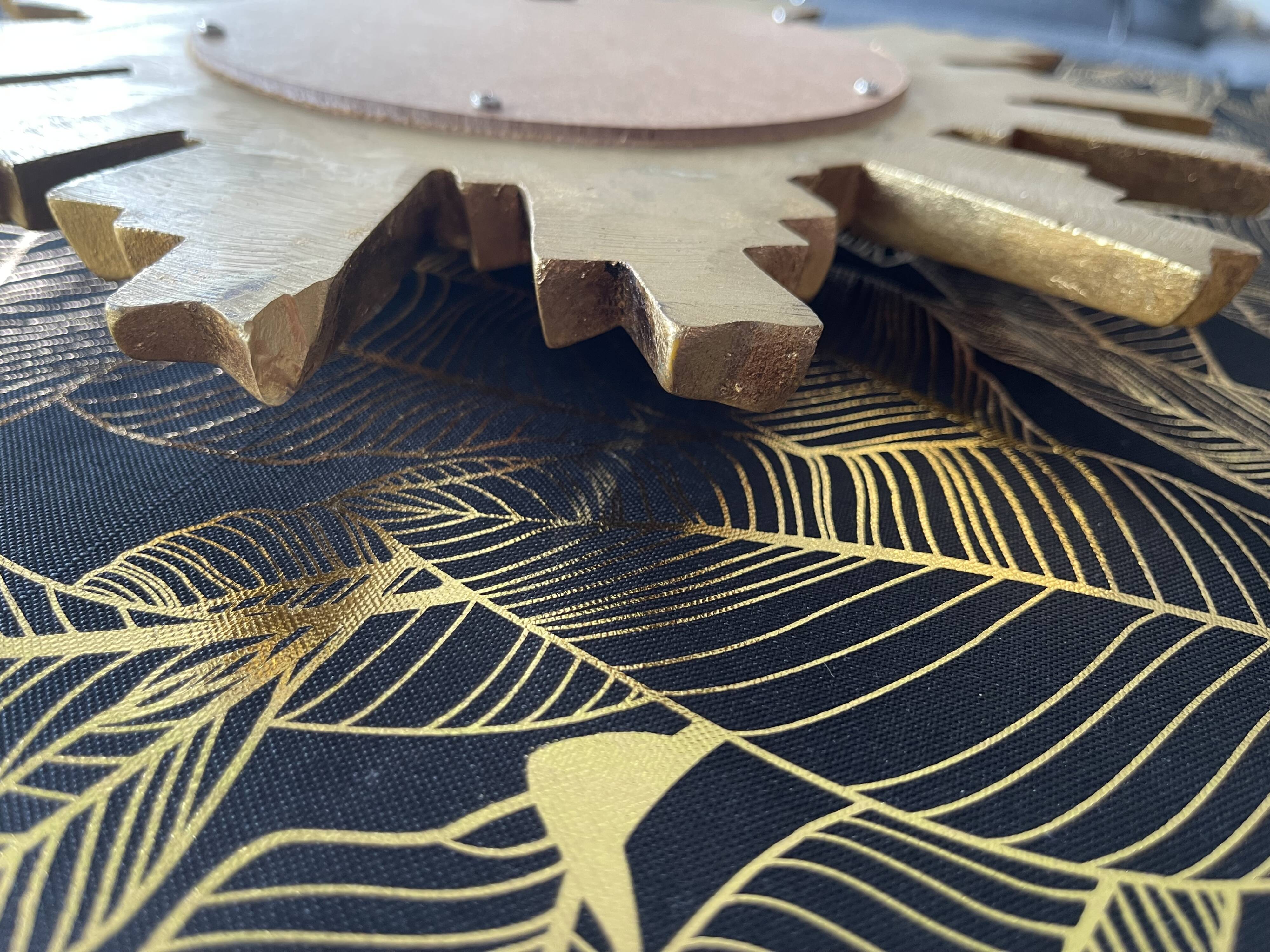 Golden wood “witch’s eye” sun mirror