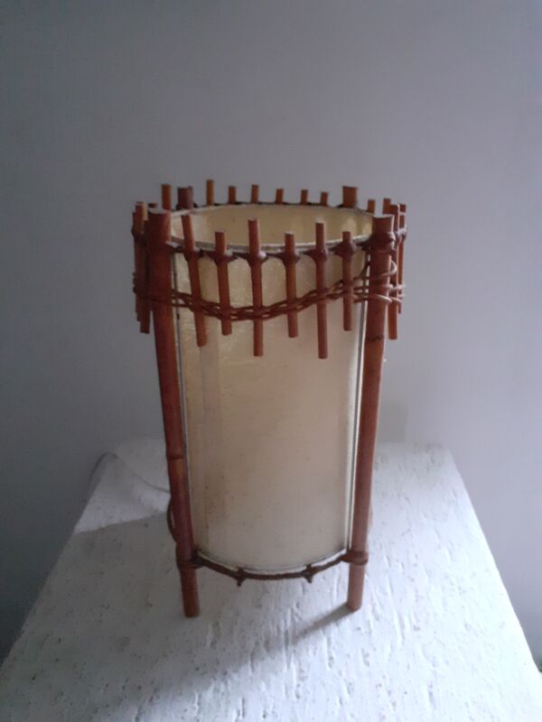 Lampe rotin Louis Sognot design 50's 60's