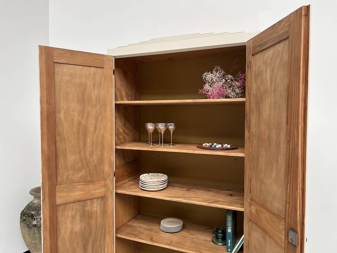 Restored 1930 art deco wardrobe, pure linen color