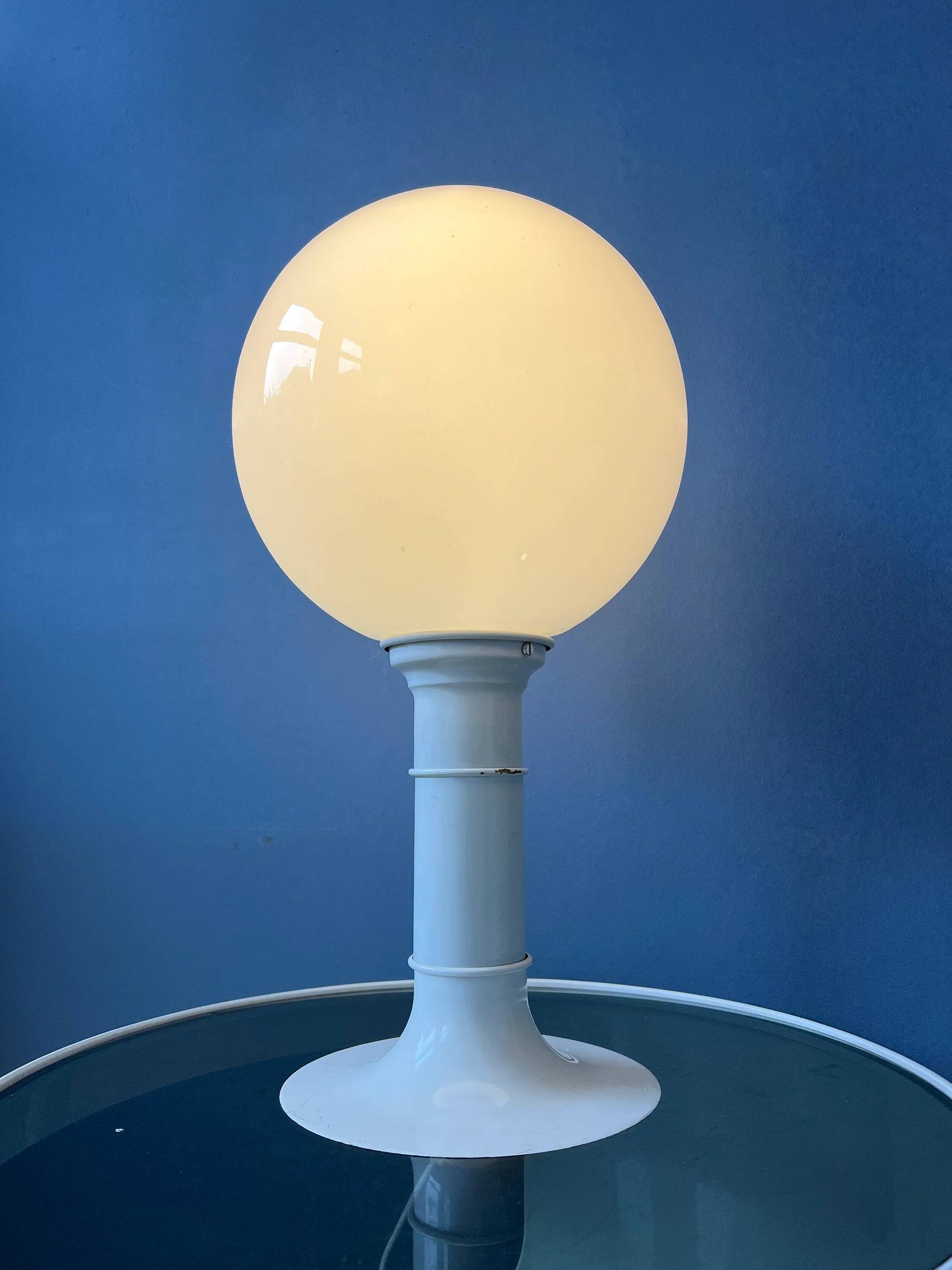 White Space Age table lamp Woja Holland with opal glass shade