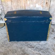 Old vintage blue & gold wood storage chest #a127