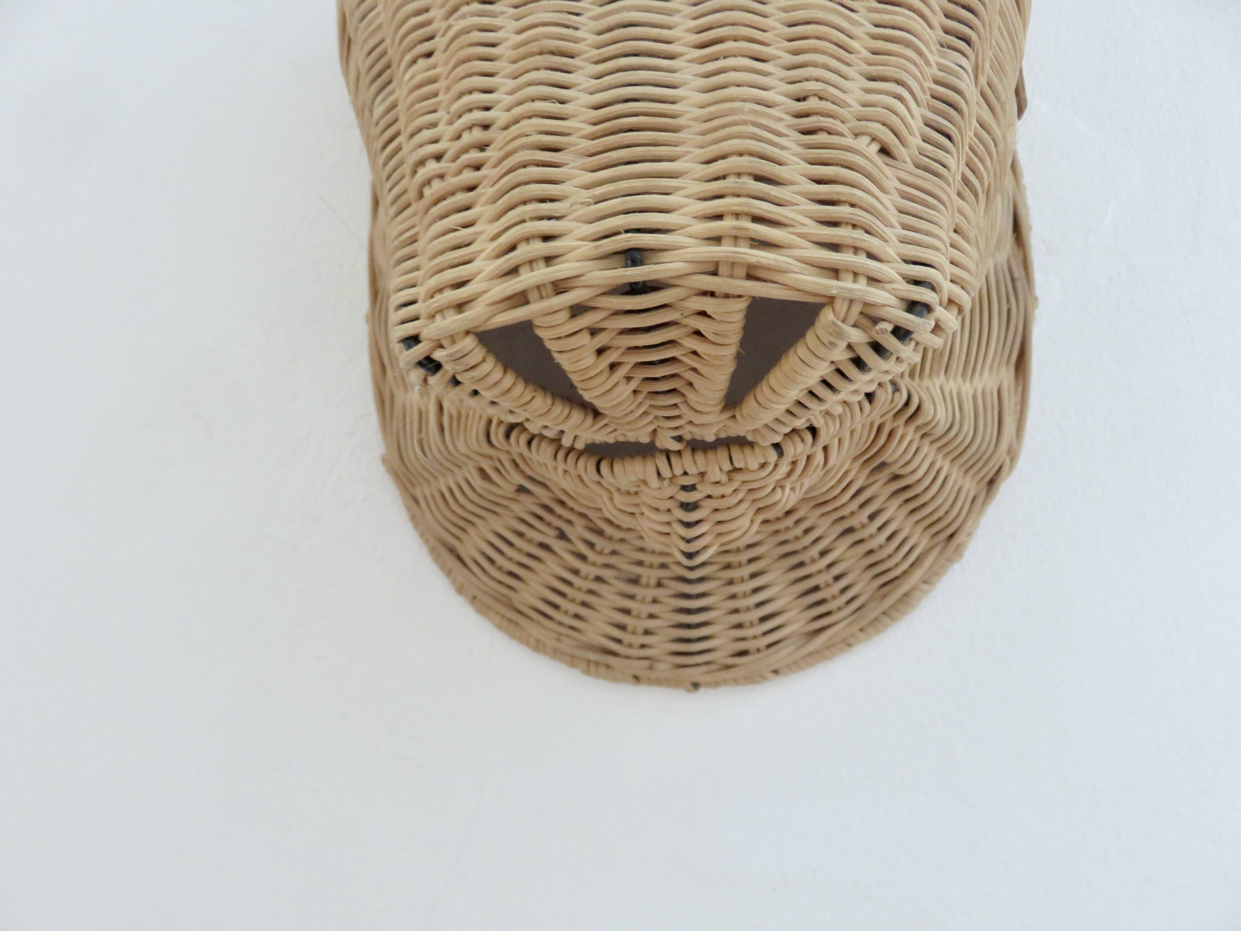 Typical 70s wall decoration, rattan bull's head.