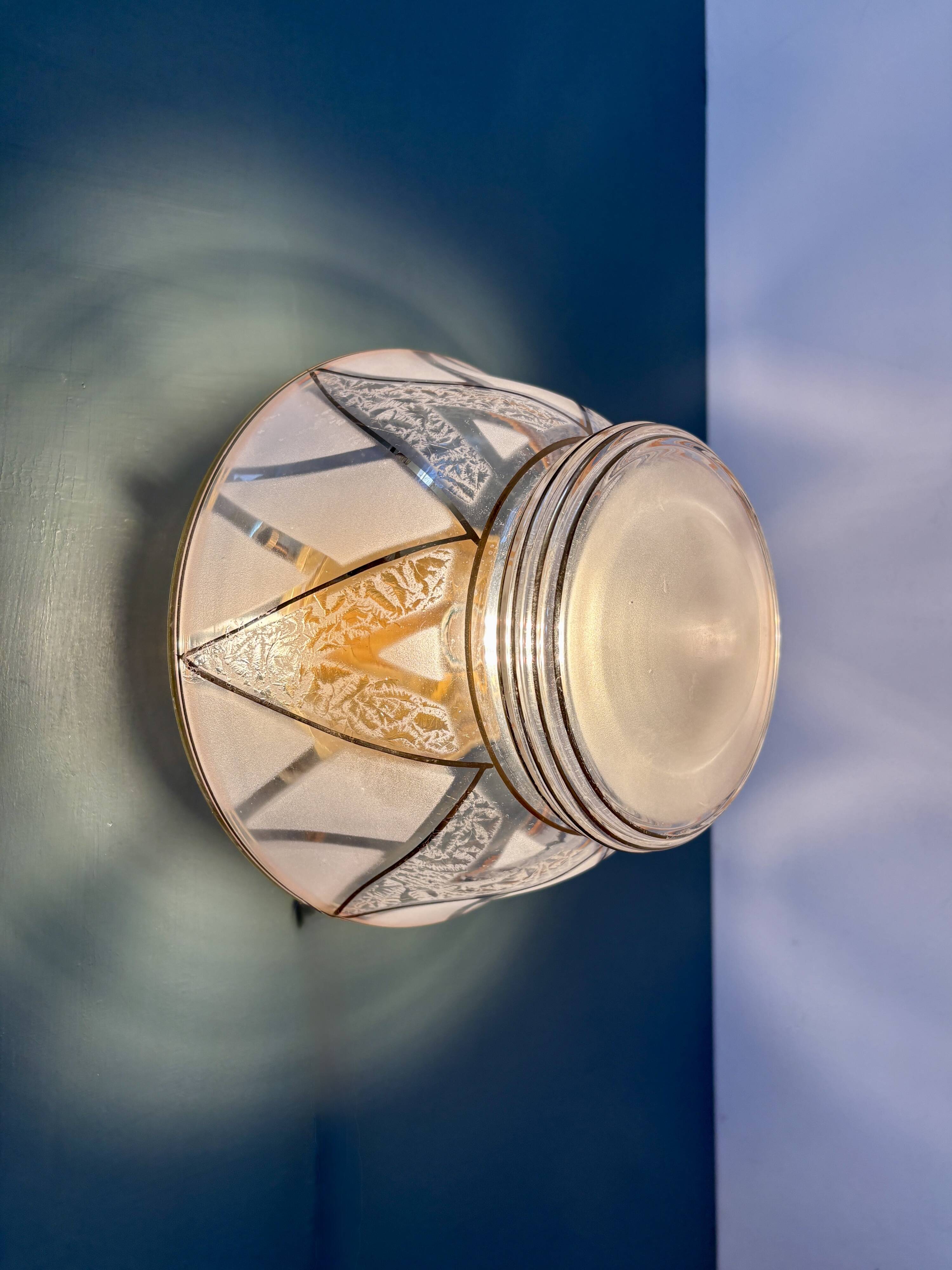 Vintage Art Deco white and gold glass globe wall/ceiling light.