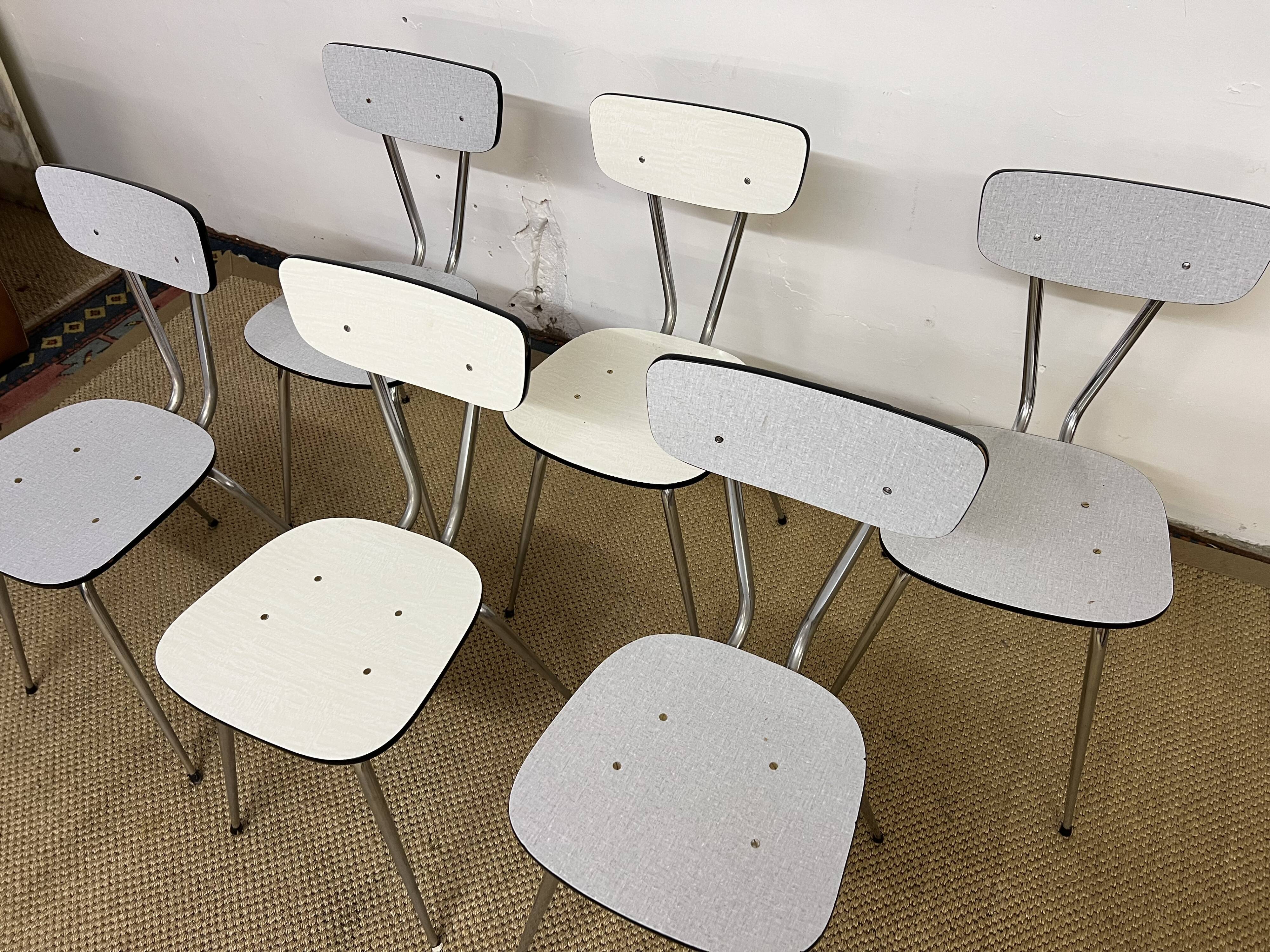 Set of 6 chairs in gray and white Formica