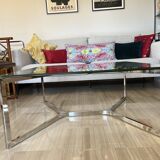 Vintage coffee table in glass and polished steel