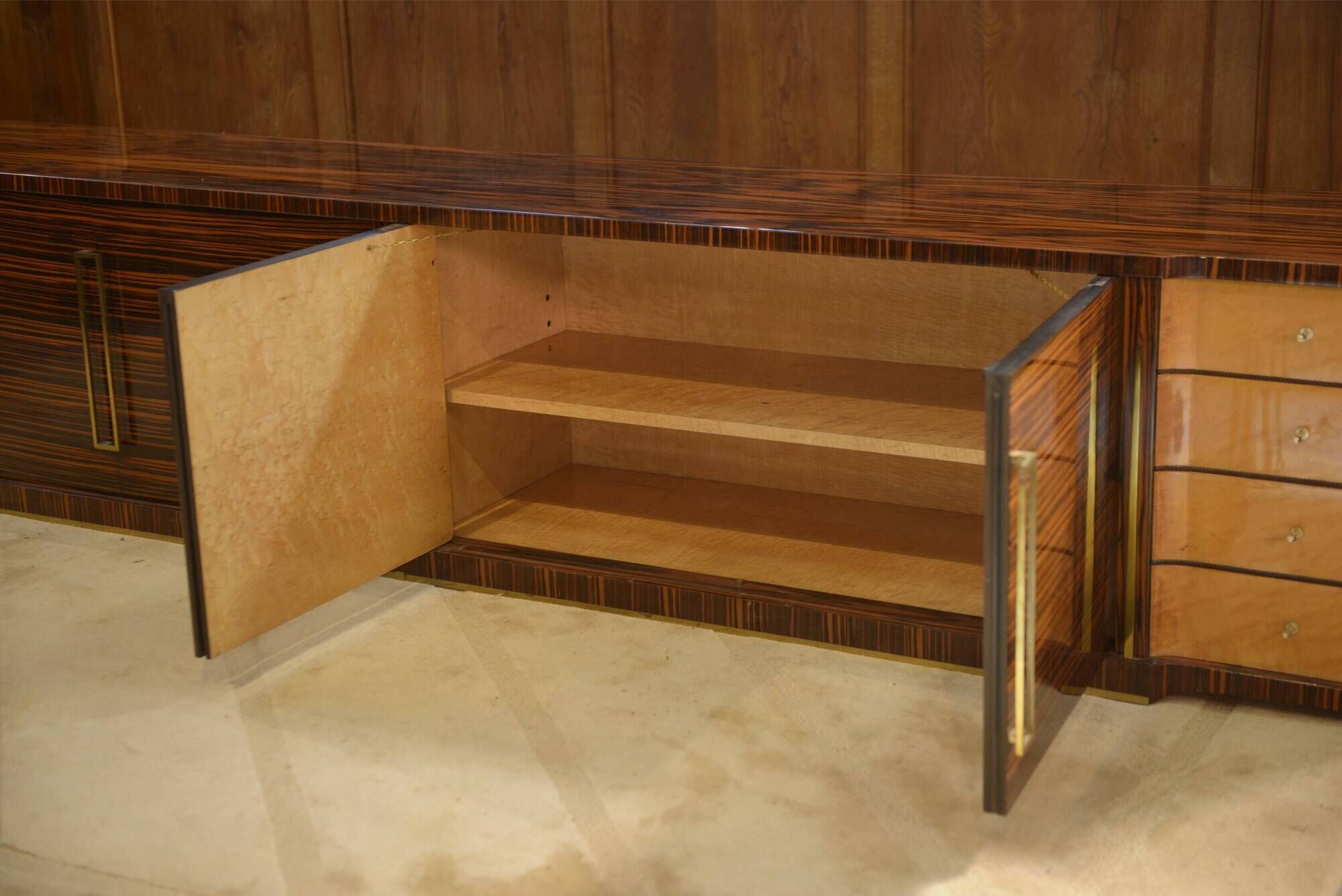 Minimalist enfilade in ebony and sycamore 1960s