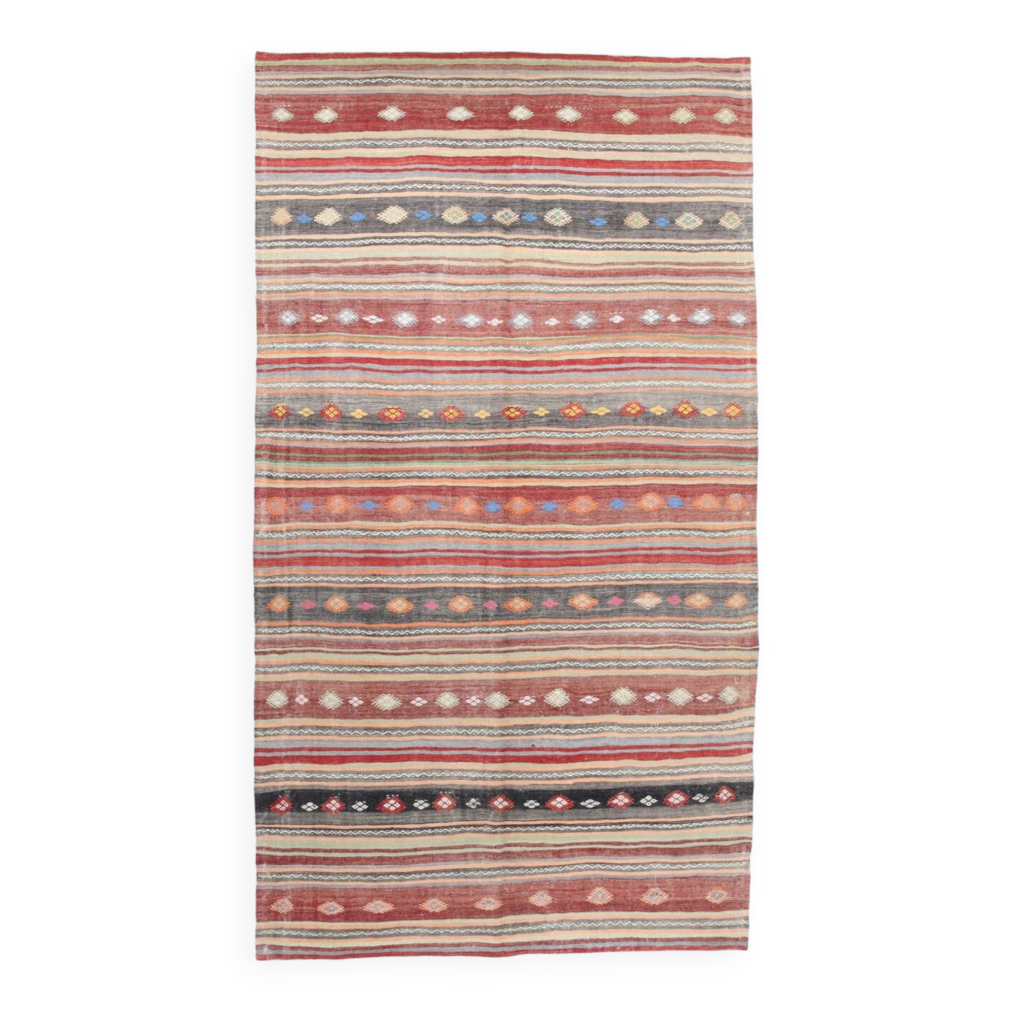 Brick Red Color Kilim Rug, 184x334Cm Living Room Rug,