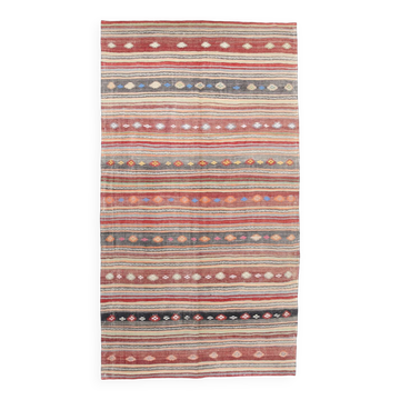 Brick Red Color Kilim Rug, 184x334Cm Living Room Rug,