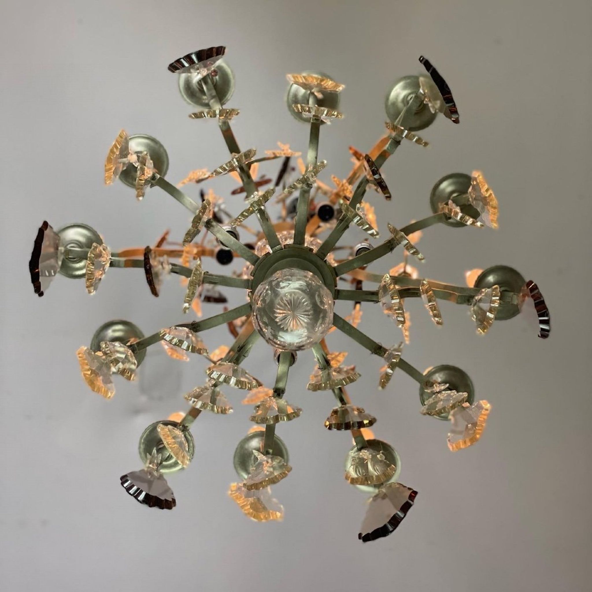 Silver bronze cage chandelier with crystal grapevines circa 1900