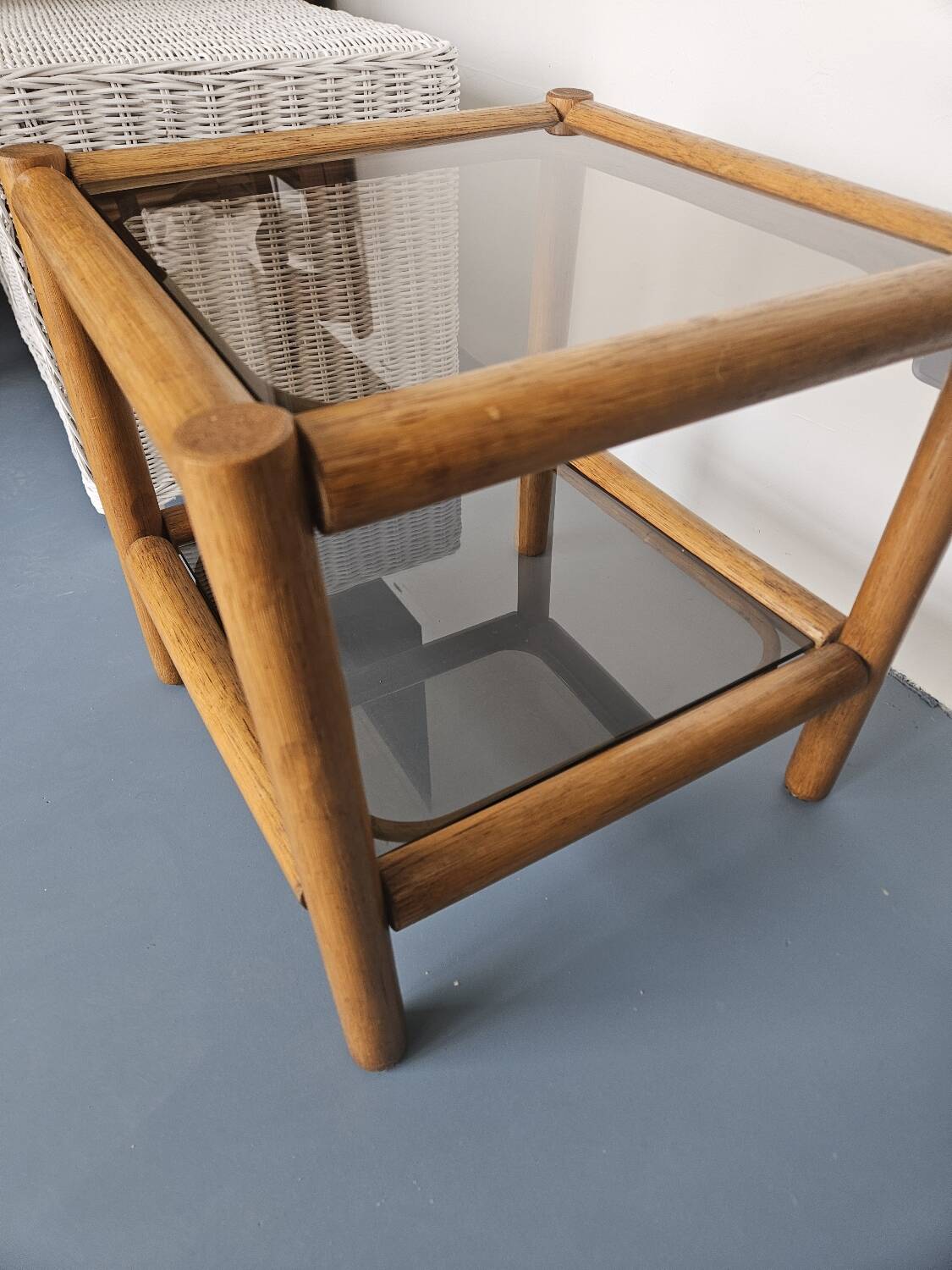 Glass and rattan table