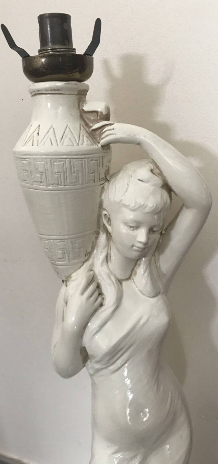 Glazed Ceramic Lamp Base for Women, signed