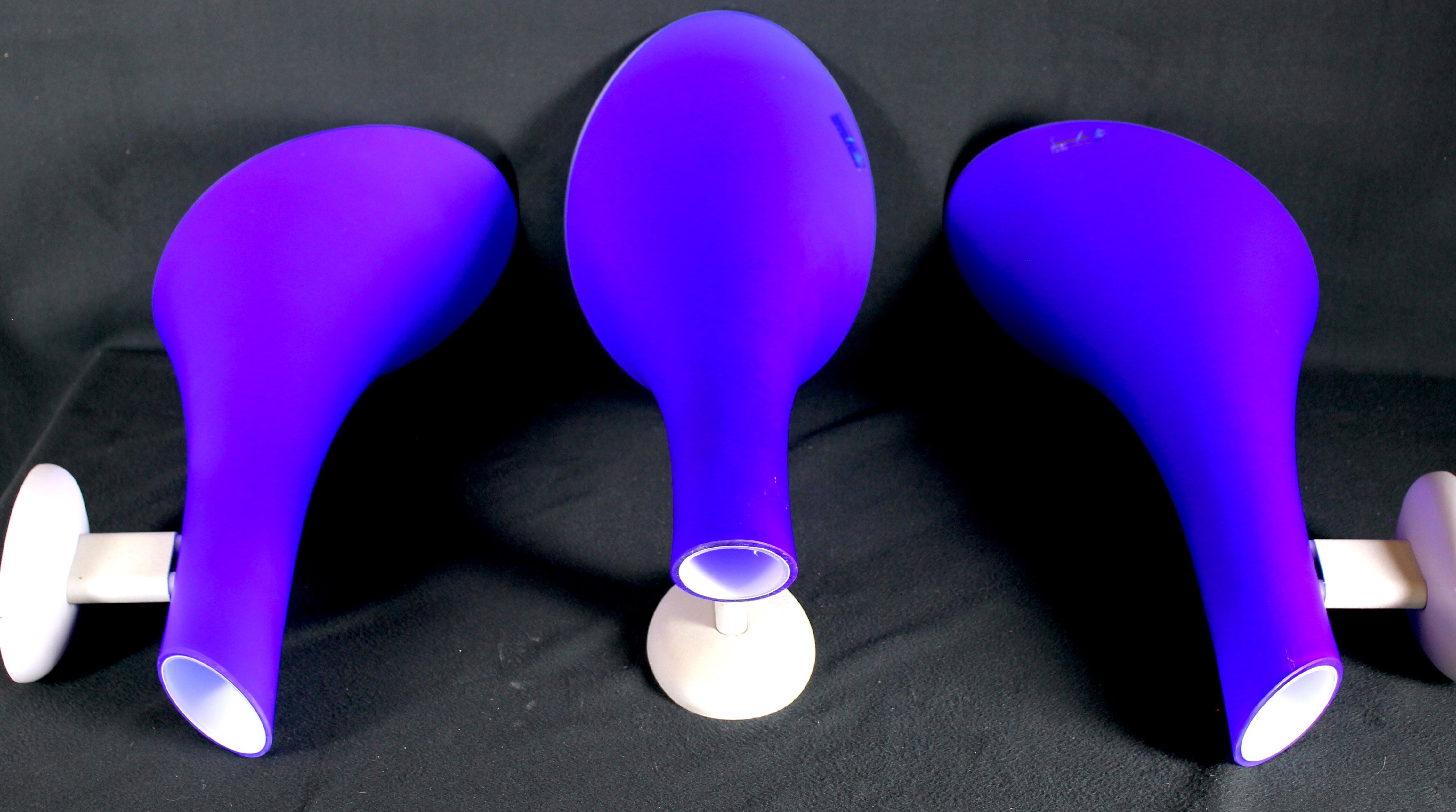 Carlo nason, 3 postmodern sconces, blue murano glass for "murano due"