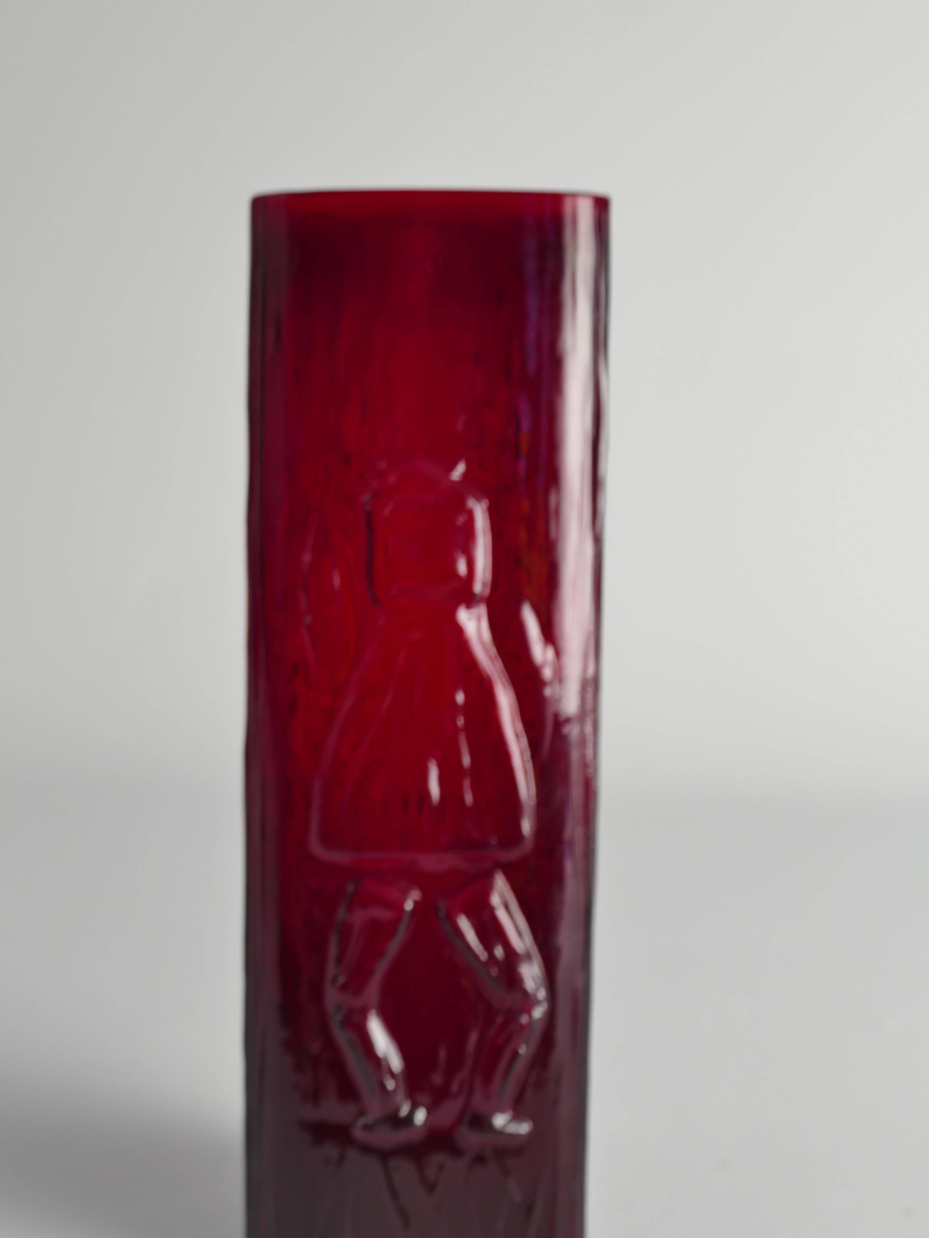 Swedish Red Devil Triangular Glass Vase by Christer Sjögren for Lindshammar